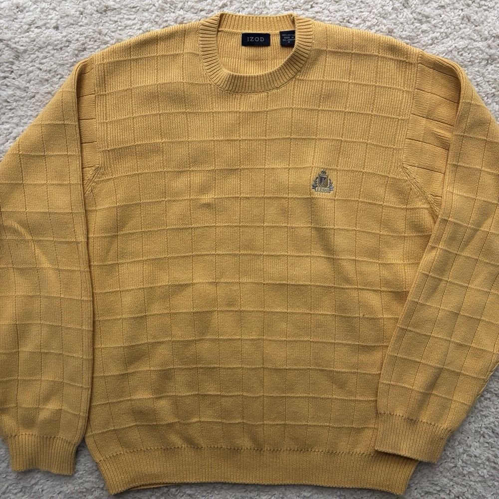 VTG 90S IZOD MENS M 100% COTTON CABLE KNIT CASUAL PULLOVER SWEATER USA‎ Made